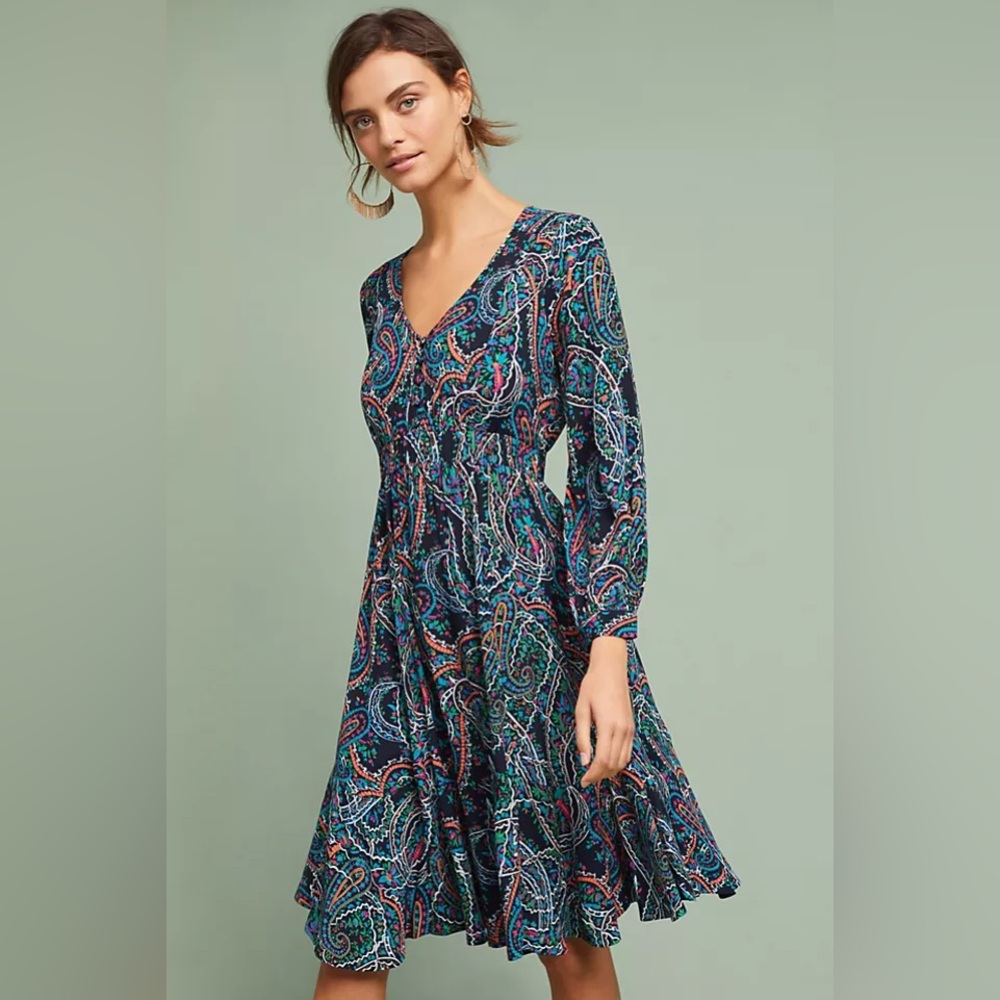 Anthropologie Maeve Boho Paisley Maplewood Dress Size SP